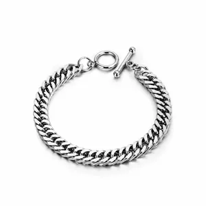 Uomo Acciaio al Titanio Bracciale Collana a Maglia Cubana per Donna Unisex Minimalista Punk Chiusura a Scomparsa Gioiello Lucidato