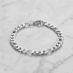Unisex Titanium Steel Figaro Chain Hip Hop Jewelry Polished Silver Tone Necklace Bracelet Accessory For Men Women