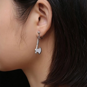 Creative silver titanium steel axe-shaped stud earrings for men and women worn on ear