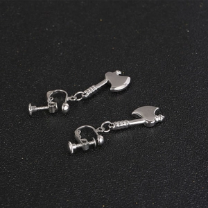 Creative 3D axe shaped clip-on earrings in polished titanium steel for men and women