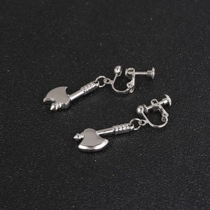 Polished silver axe shaped titanium steel clip-on earrings for a gothic punk style look