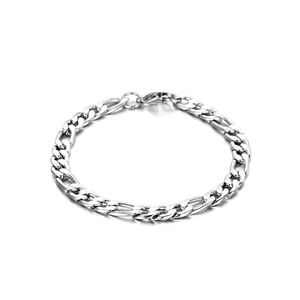 Classic silver titanium steel Figaro chain bracelet with 1+3 links for men and women