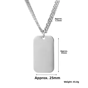 Polished silver military dog tag pendant necklace dimensions 45mm x 25mm on curb chain