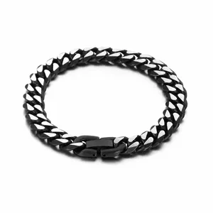 Bracelet Chaîne Cubaine en Acier Titane pour Hommes Femmes Style Hip Hop Électroplaqué Noir Argent Bijoux Mode Cadeau Quotidien