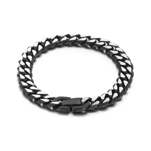 Bracelet gourmette minimaliste contrasté argent et noir pour hommes et femmes en acier