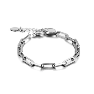 Bracciale punk in acciaio al titanio argento con catena a graffetta e chiusura a moschettone