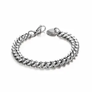 Bracelet Collier Maille Cubaine en Acier Inoxydable Pour Hommes Couleur Argent Poli Bijoux Hip Hop Avec Étiquette Ronde