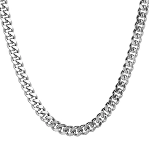 Collier classique à chaîne gourmette cubaine en acier inoxydable argenté au design épuré