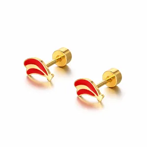 Minimalist Titanium Steel Fruit Banana Stud Earrings Cute Enamel Gold Plated Screw Back Tiny Jewelry Gift For Women Girls