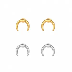Boucles d'Oreilles Clous Croissant de Lune en Acier Titane Vintage pour Femmes Hommes Minimaliste Punk Or Argent Bijoux