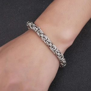 Silver woven Byzantine chain bracelet for men made of durable polished stainless steel