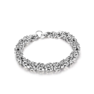 Polished silver Byzantine weave stainless steel bracelet for men with lobster clasp