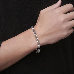 Thick silver stainless steel chain bracelet for men with round links in hip-hop style