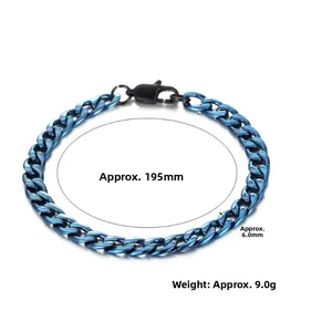 Blaues Panzerarmband aus Titanstahl mit Karabinerverschluss und 6 mm Gliederbreite