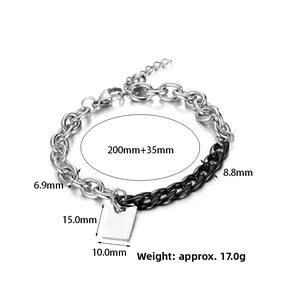 Bracciale a catena bicolore con targhetta rettangolare e specifiche misure