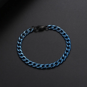 Minimalistisches blaues Panzerarmband für Paare aus poliertem blauem Edelstahlfinish