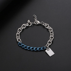 Bracciale a catena bicolore in acciaio inossidabile argento e blu con ciondolo
