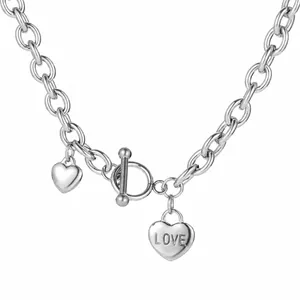 Trendy Titaniumstaal Hart Hanger Halsketting Voor Dames Heren LOVE Gegraveerd Knevelsluiting Dikke Schakelketting Hip Hop Sieraden