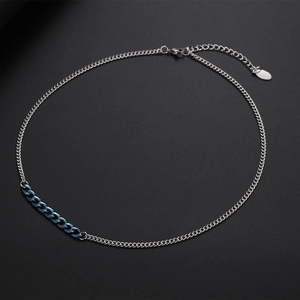 Minimalistische silber-blaue Gliederkette aus Edelstahl mit Karabinerverschluss