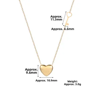 Detailed size specifications for gold heart locket necklace with key charm and 520 engraving