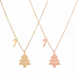 Fröhliche Weihnachten Wunschbaum Anhänger Halskette Titanstahl Gold Roségold Zuckerstange Schlüsselbeinkette Festlicher Schmuck Für Damen