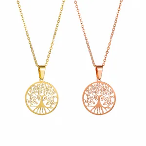Roestvrijstalen Levensboom Hanger Halsketting Artistiek Hol Rond Sieraden Voor Dames Heren Goud Roségoud Zilver Cadeau