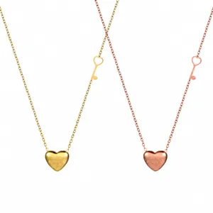 Stainless Steel Heart Lock Pendant Necklace For Women Engraved Love Forever Key Charm Clavicle Chain Jewelry Romantic Gift