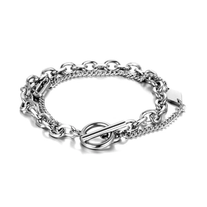 Minimalistisches doppellagiges Gliederkettenarmband in Silber mit OT-Verschluss für Herren