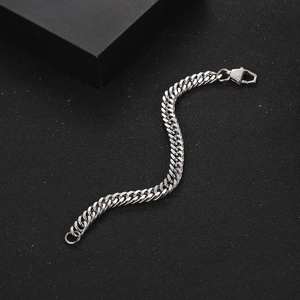 Polished silver titanium steel Cuban chain bracelet with a large lobster clasp for men and women