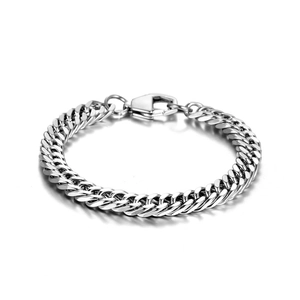 Polished silver stainless steel Cuban link bracelet with flat chain links for men and women