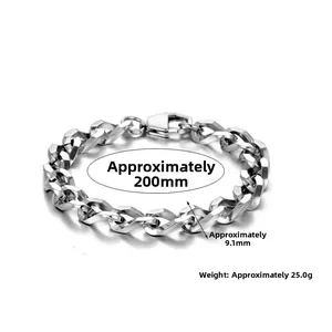 Dettagli del bracciale a catena cubana in acciaio inossidabile da 200mm x 9,1mm con chiusura