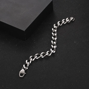 Bracciale unisex in acciaio inossidabile argento con chiusura a moschettone grande