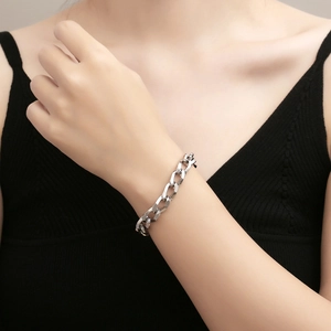 Bracciale a catena a maglie piatte in acciaio inossidabile argento stile punk