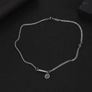 Collar de acero de titanio con colgante moneda de Sagitario y barra rectangular para unisex