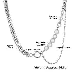 Especificaciones detalladas de tamaño y peso del collar de cadena plateada con perlas