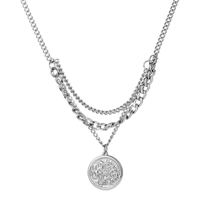 Multi-layer titanium steel necklace featuring a round elephant pendant with industrial style