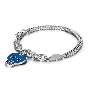 Bracciale teschio gotico con ciondolo in smalto blu e catena in acciaio inossidabile