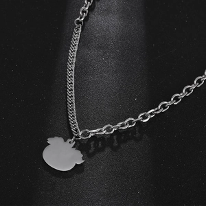 Punk style My Melody silhouette pumpkin necklace with mixed link chains on black background