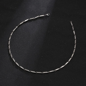 Men's silver hip-hop bamboo link chain necklace in polished stainless steel for streetwear