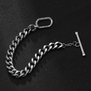 Silver cuban chain bracelet with OT toggle clasp and motivational engraving