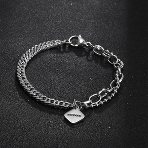 Modernes Edelstahl Spleiß Armband Mit Quadratischem God Inschrift Anhänger Panzerkette Perlenkette Unisex Schmuck Geschenk