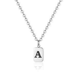 Silver stainless steel pendant necklace with letter A engraving and classic cross chain