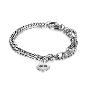 Mixed-Chain-Armband aus Titanstahl mit quadratischem Anhänger und WITH GOD Gravur für Unisex