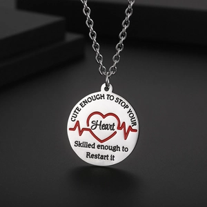 Edelstahl Herzschlag EKG Anhänger Halskette Medizinische Krankenschwester Arzt Geschenk Polierte Emaille Herz Puls Schmuck