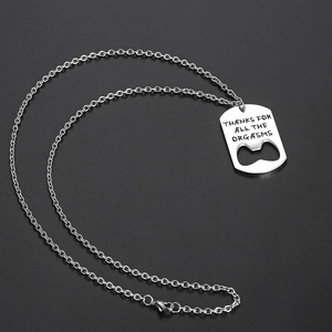 Industrial punk stainless steel bottle opener necklace with engraved silver dog tag