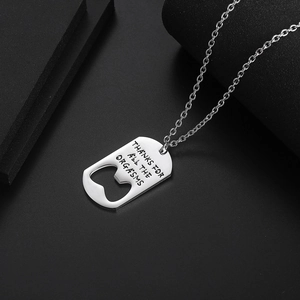 Men's titanium steel bone pendant necklace with bottle opener and engraved quote