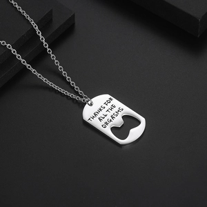 Men's titanium steel bone necklace with silver bottle opener tag and funny engraving