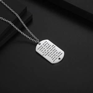 Polished titanium steel dog tag necklace with engraved inspirational text and heart
