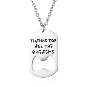 Titanium steel dog tag necklace with bottle opener and unique engraved message for men