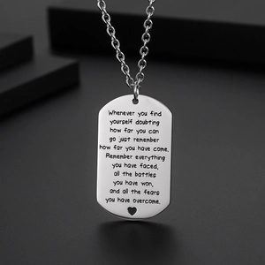 Stainless Steel Inspirational Quote Dog Tag Pendant Necklace Silver Tone Heart Engraved Personality Jewelry For Men Women
